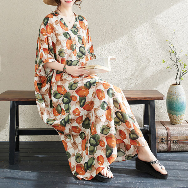 Ethnic Style V-neck Printed Striped Dress Women - Image 5