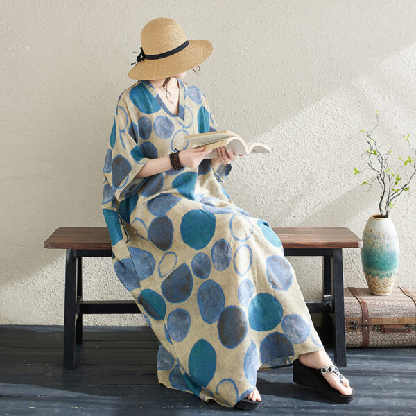 Ethnic Style V-neck Printed Striped Dress Women - Image 2
