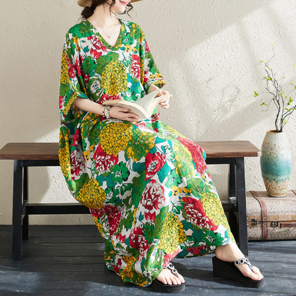 Ethnic Style V-neck Printed Striped Dress Women - Image 9