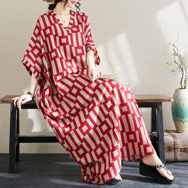 Ethnic Style V-neck Printed Striped Dress Women - Image 3