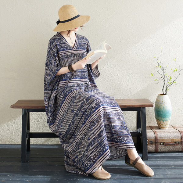 Ethnic Style V-neck Printed Striped Dress Women - Image 10