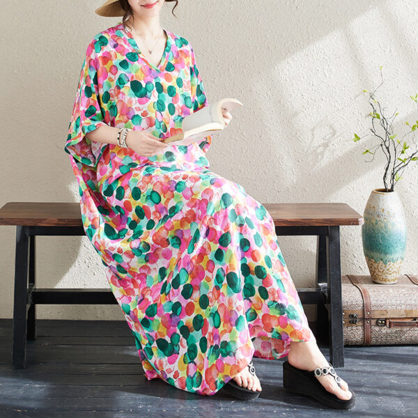 Ethnic Style V-neck Printed Striped Dress Women - Image 4